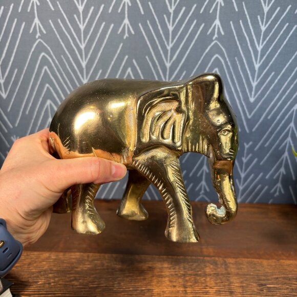 Vintage Brass Elephant Figurine Solid Heavy Sculpture - Picture 17 of 17